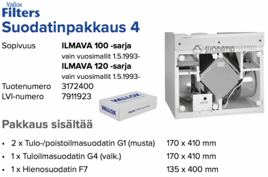 ILMAVA 100 / 120 (no.4) filters (without Vallox carton box)