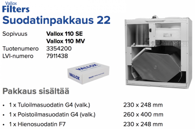 Alkuperäinen Vallox 110 SE / 110 MV suodatinpakkaus nro 22