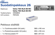 Alkuperäinen Vallox TSK Multi 80 MC / MV suodatinpakkaus nro 26