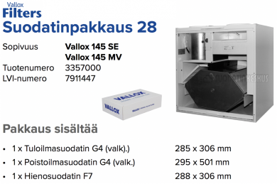Alkuperäinen Vallox 145 SE/MV suodatinpakkaus nro 28